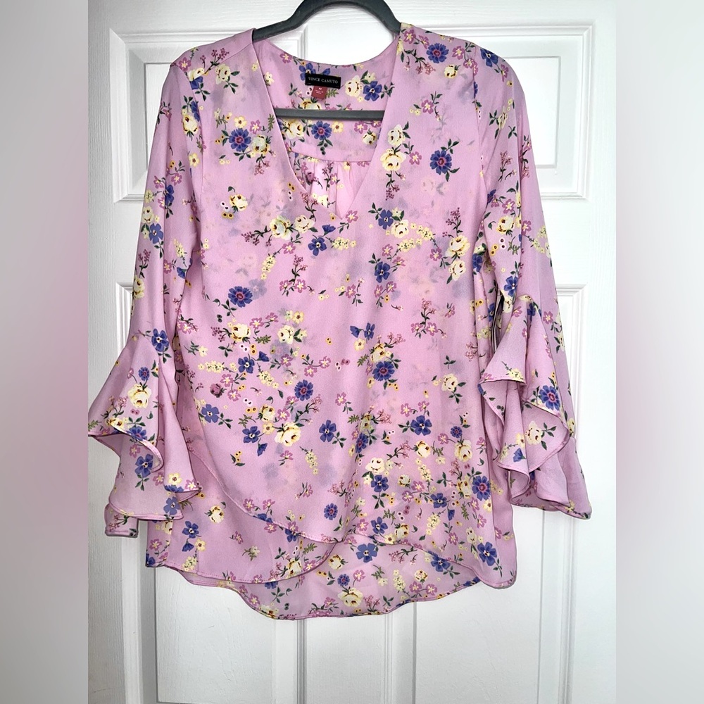 Vince Camuto Pink and Blue Ruffled Blouse